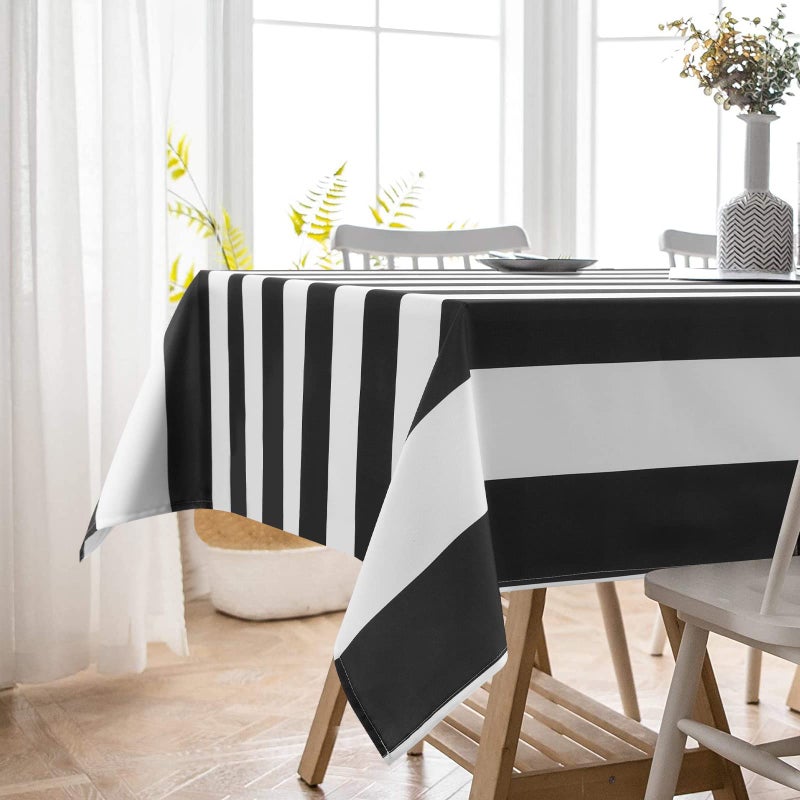 ASPMIZ Black and White Striped Tablecloth for Rectangle Tables, Geometric Stripe Waterproof Table Cloth for Kitchen Dining Room, Polyester Tablecloth Rectangle 60â€ x 84â€ - Image 4